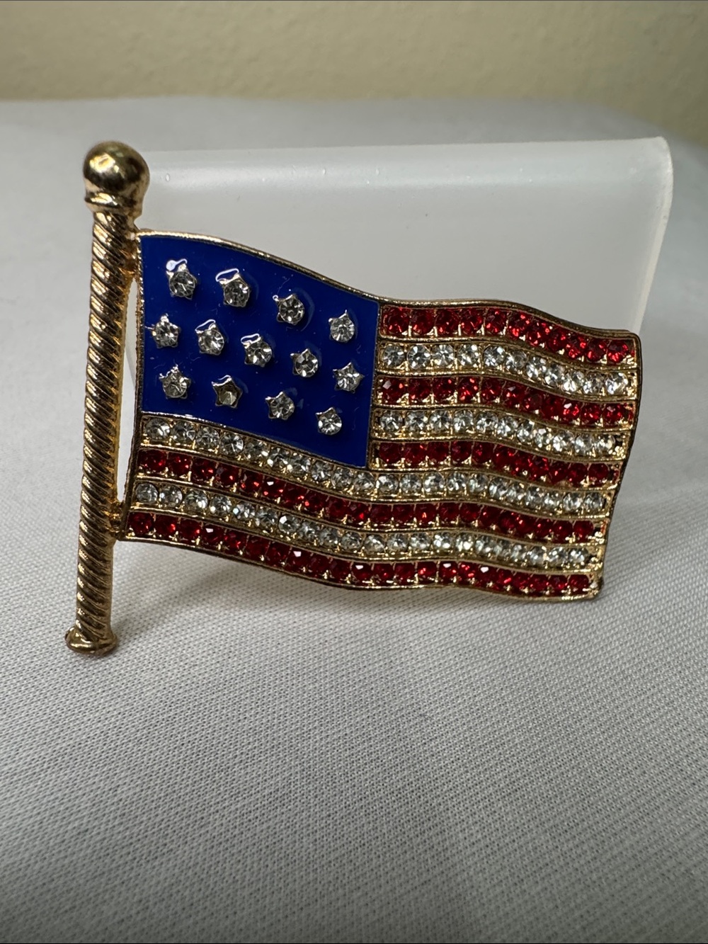 Patriotic Crystal American Flag Accent Pin - Gold Tone, Red/Blue/White